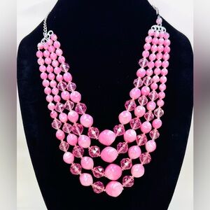 Vintage Stamped GERMANY Pink Multi-Strand Beaded Necklace 15-23”